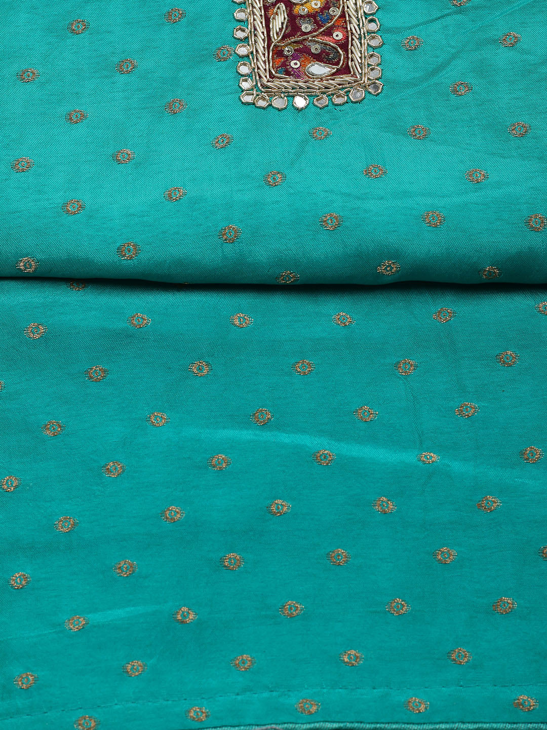 Embroidered Chanderi Unstitched Suit With Pant &amp; Dupatta