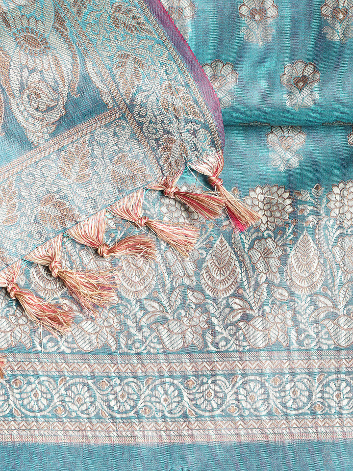 Woven Banarasi Chanderi Unstitched Suit With Dupatta