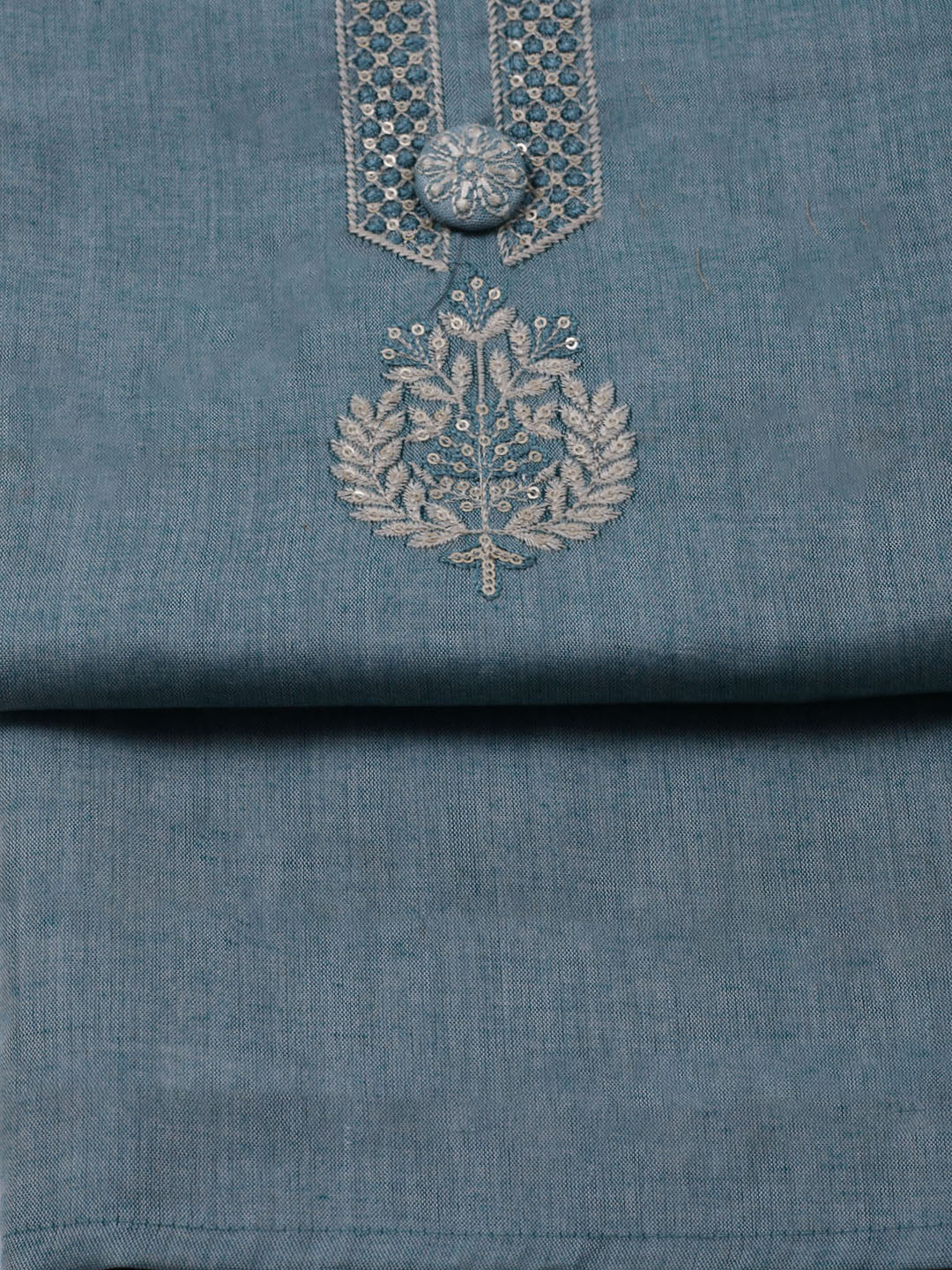 Neck Embroidered Cotton Blend Unstitched Suit With Dupatta