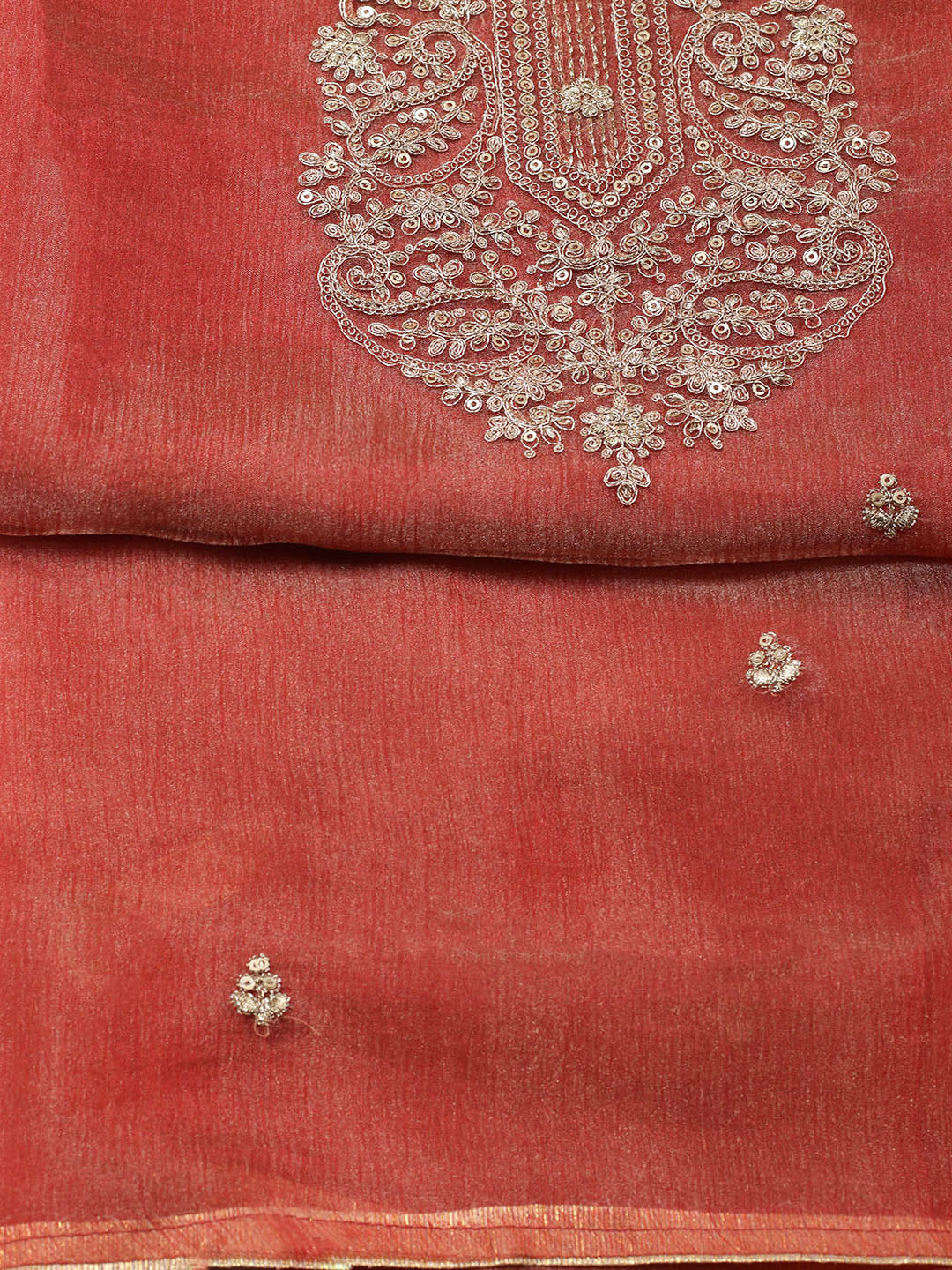 Embroidered Tissue Unstitched Suit With Pant &amp; Dupatta