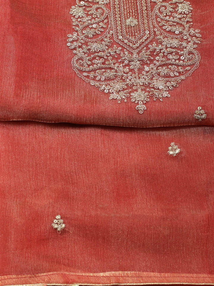 Embroidered Tissue Unstitched Suit With Pant &amp; Dupatta