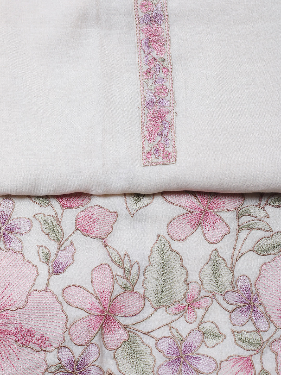 Embroidered Chanderi Unstitched Suit With Pant &amp; Dupatta