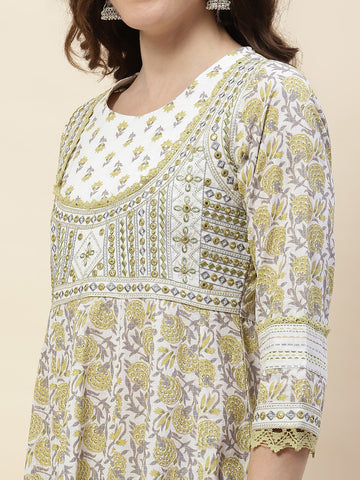 Printed Cotton Kurta With Pants & Dupatta