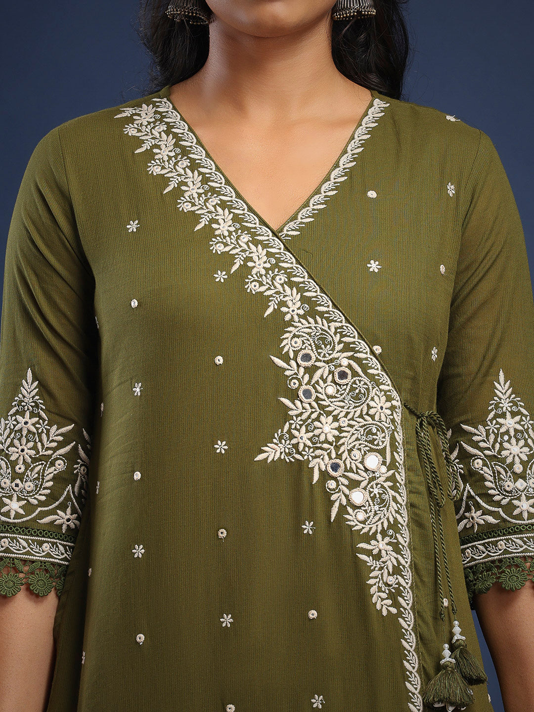 Embroidered Cotton Kurta With Pant &amp; Dupatta