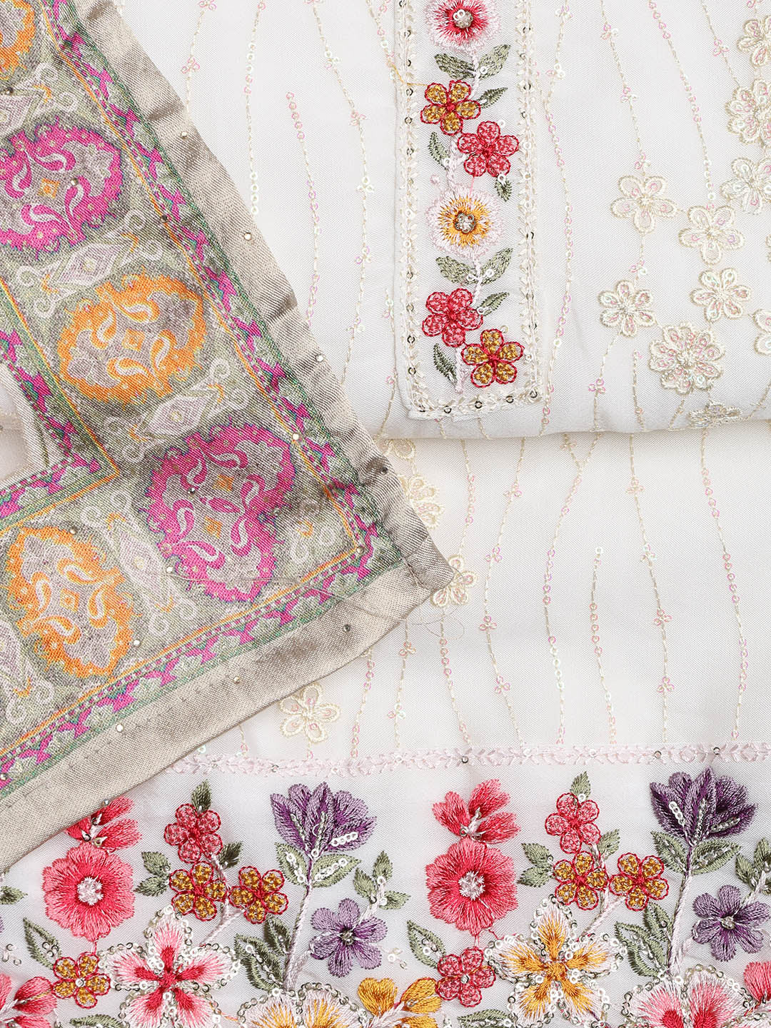 Embroidered Chinon Unstitched Suit With Dupatta