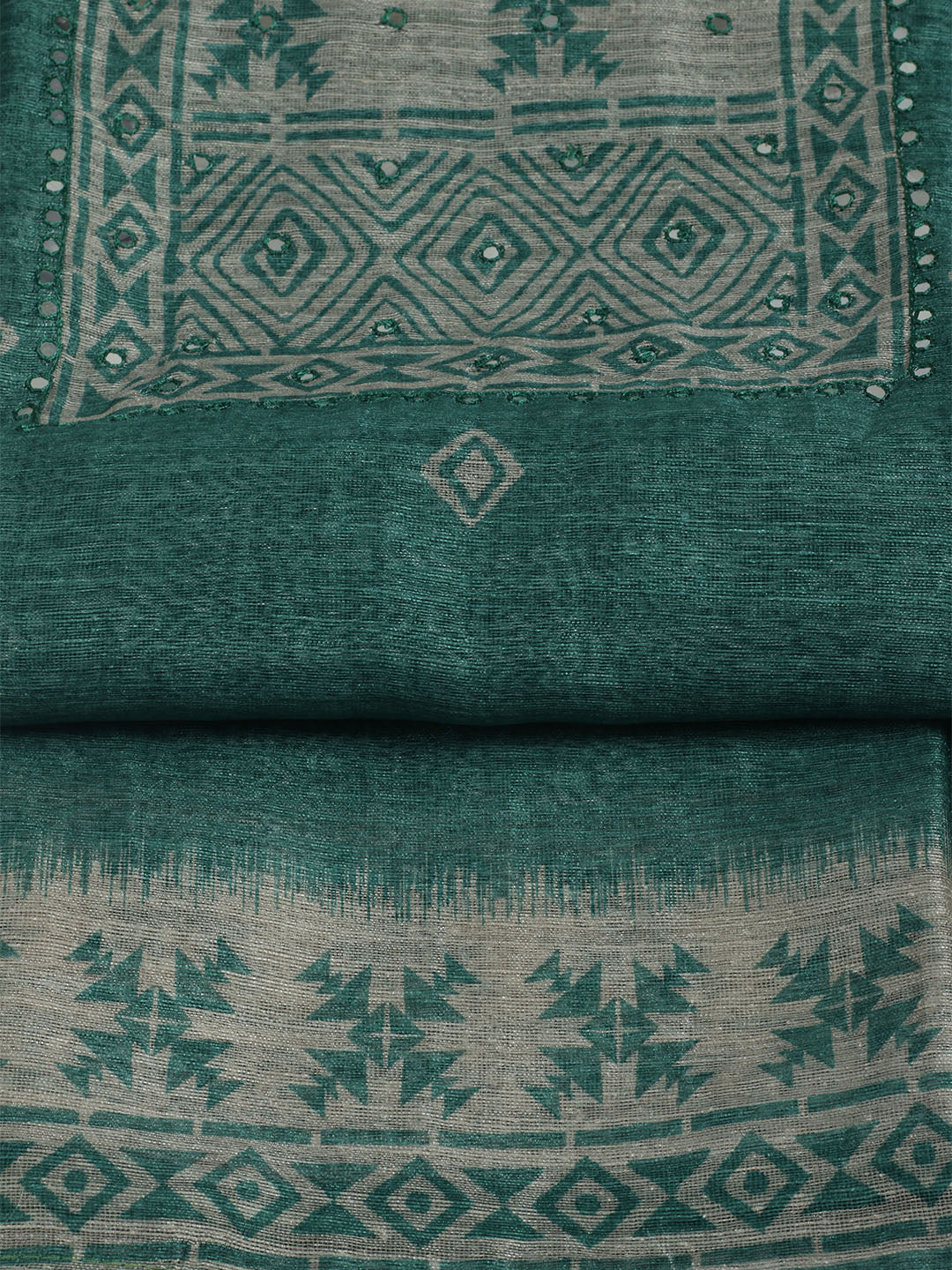 Printed Chanderi Unstitched Suit With Pant &amp; Dupatta