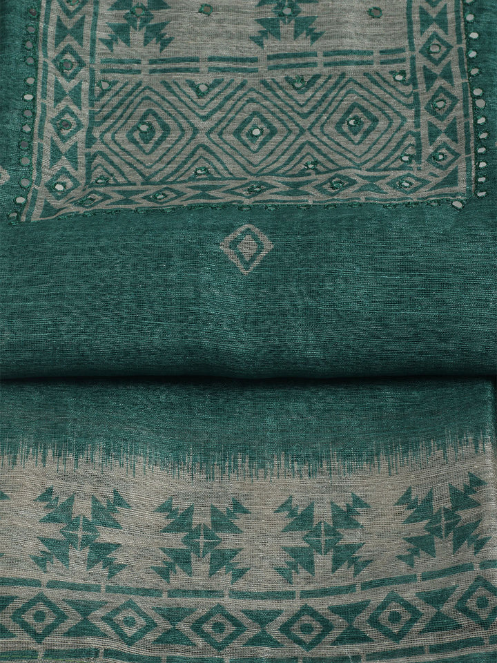 Printed Chanderi Unstitched Suit With Pant &amp; Dupatta