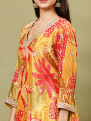 Floral Printed Art Silk Kurta With Sharara And Dupatta