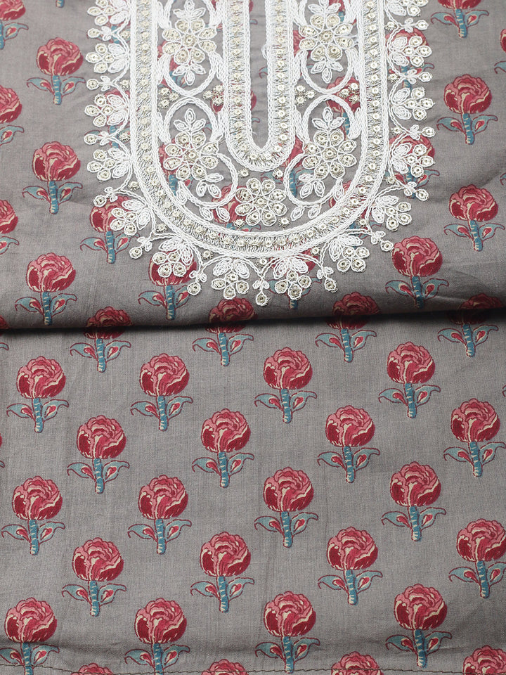 Printed Cotton Blend Unstitched Suit With Pant &amp; Dupatta
