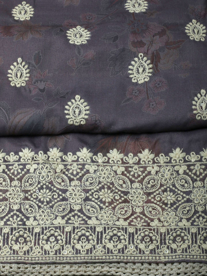 Embroidered Cotton Unstitched Suit With Pant &amp; Dupatta