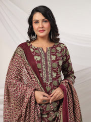 Printed Cotton Blend Kurta With Pants & Dupatta