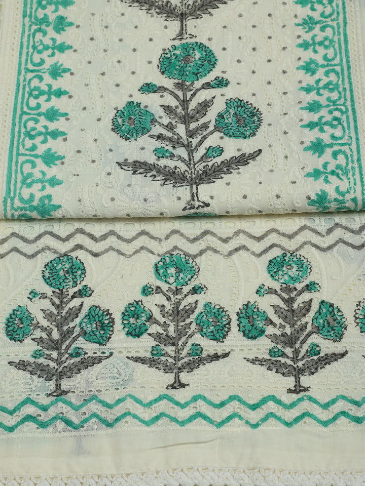 Embroidered Chanderi Unstitched Suit With Pant &amp; Dupatta