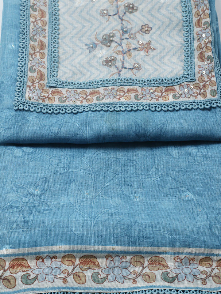 Printed Cotton Blend Unstitched Suit With Pant &amp; Dupatta