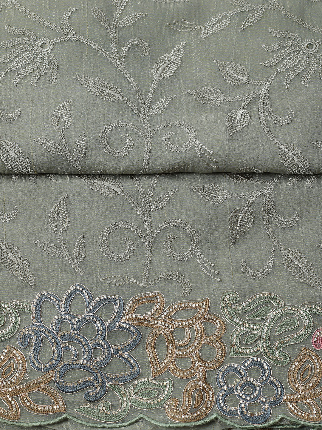 Embroidered Tissue Unstitched Suit With Pant &amp; Dupatta