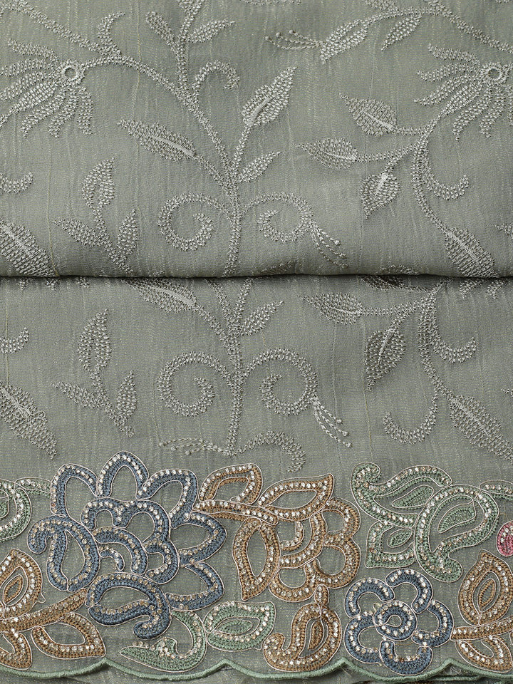 Embroidered Tissue Unstitched Suit With Pant &amp; Dupatta