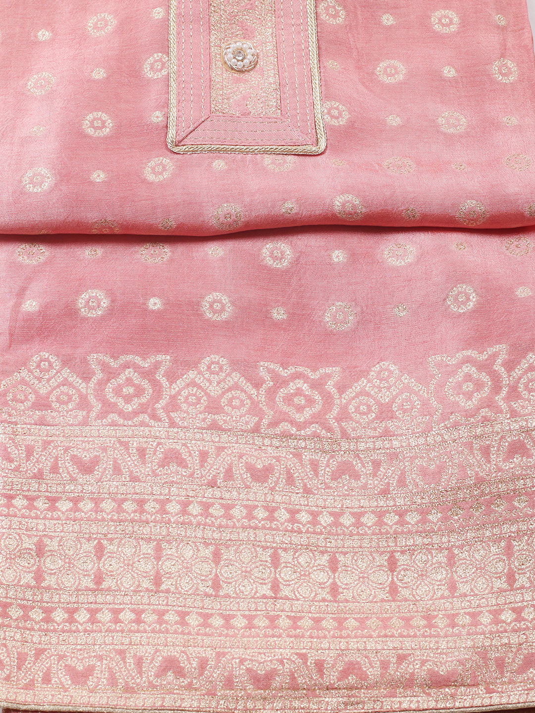 Embroidered Chanderi Unstitched Suit With Pant &amp; Dupatta