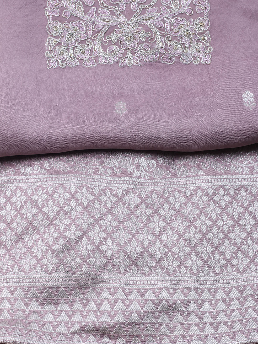 Embroidered Art Silk Unstitched Suit With Dupatta