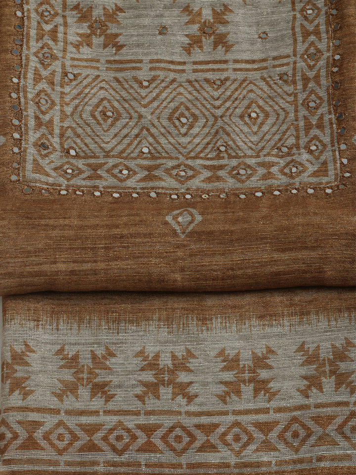 Printed Chanderi Unstitched Suit With Pant &amp; Dupatta