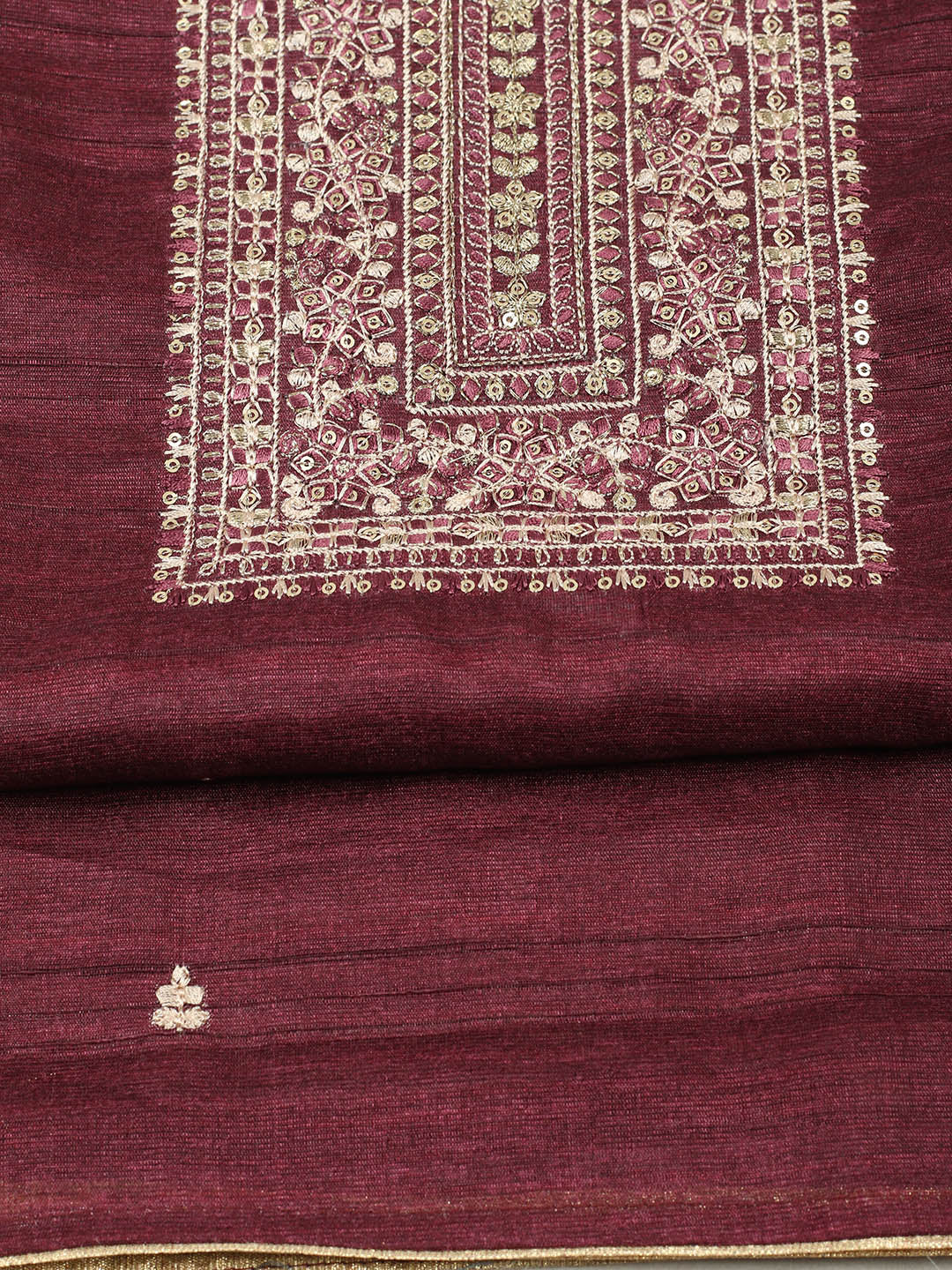 Embroidered Chanderi Unstitched Suit With Pant &amp; Dupatta