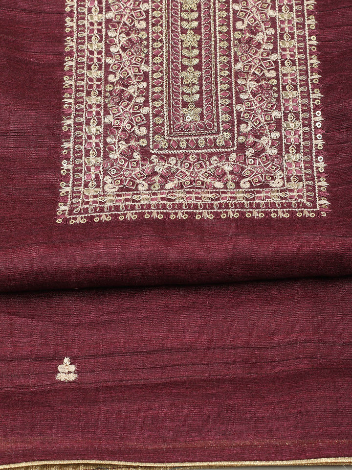 Embroidered Chanderi Unstitched Suit With Pant &amp; Dupatta