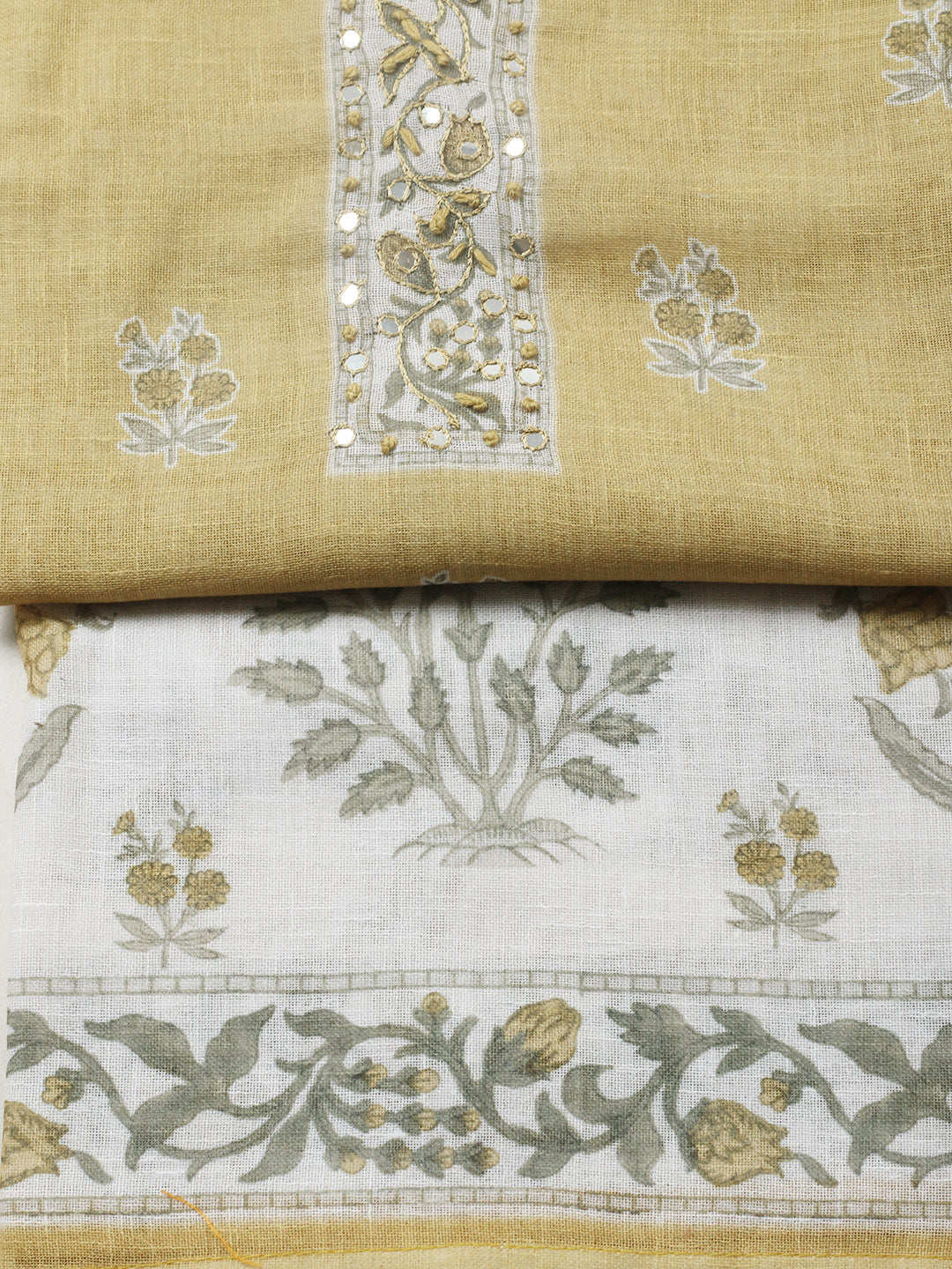 Embroidered Cotton Blend Unstitched Suit With Pant &amp; Dupatta