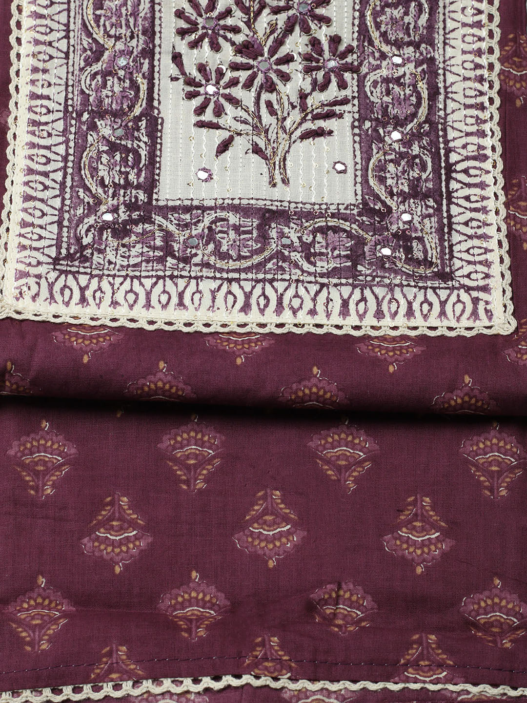 Printed Cotton Blend Unstitched Suit With Pant &amp; Dupatta