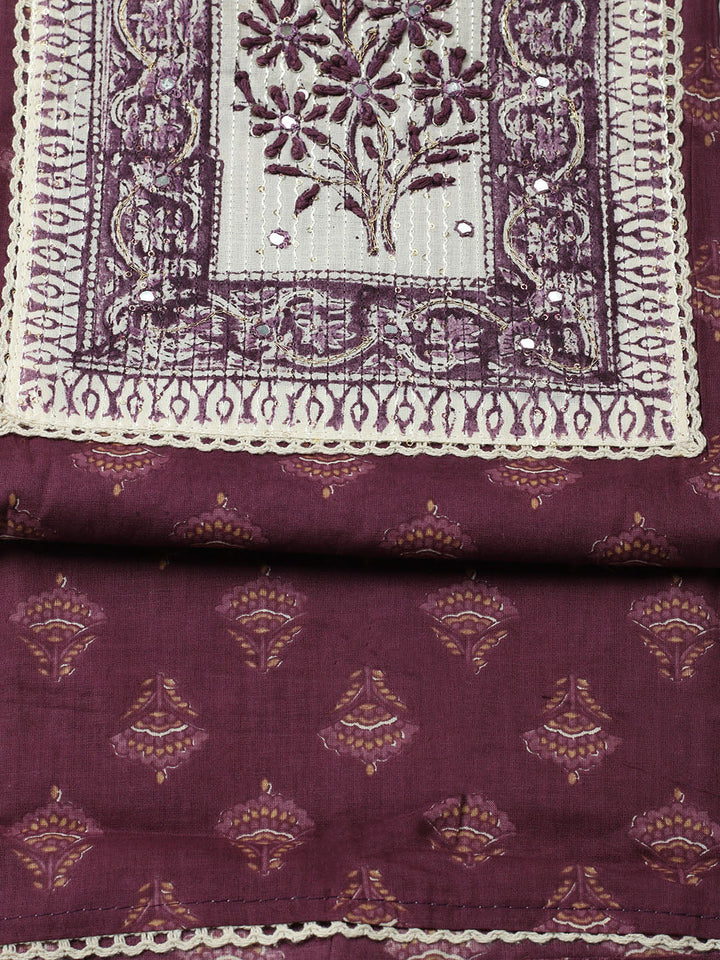 Printed Cotton Blend Unstitched Suit With Pant &amp; Dupatta