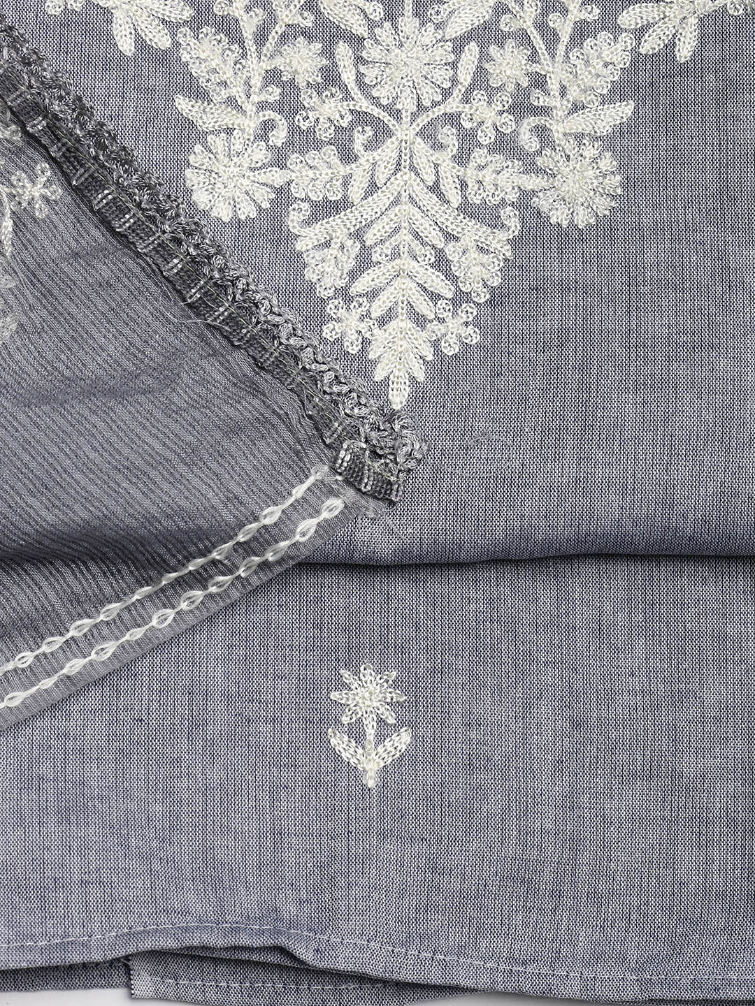 Neck Embroidered Cotton Blend Unstitched Suit Piece With Dupatta