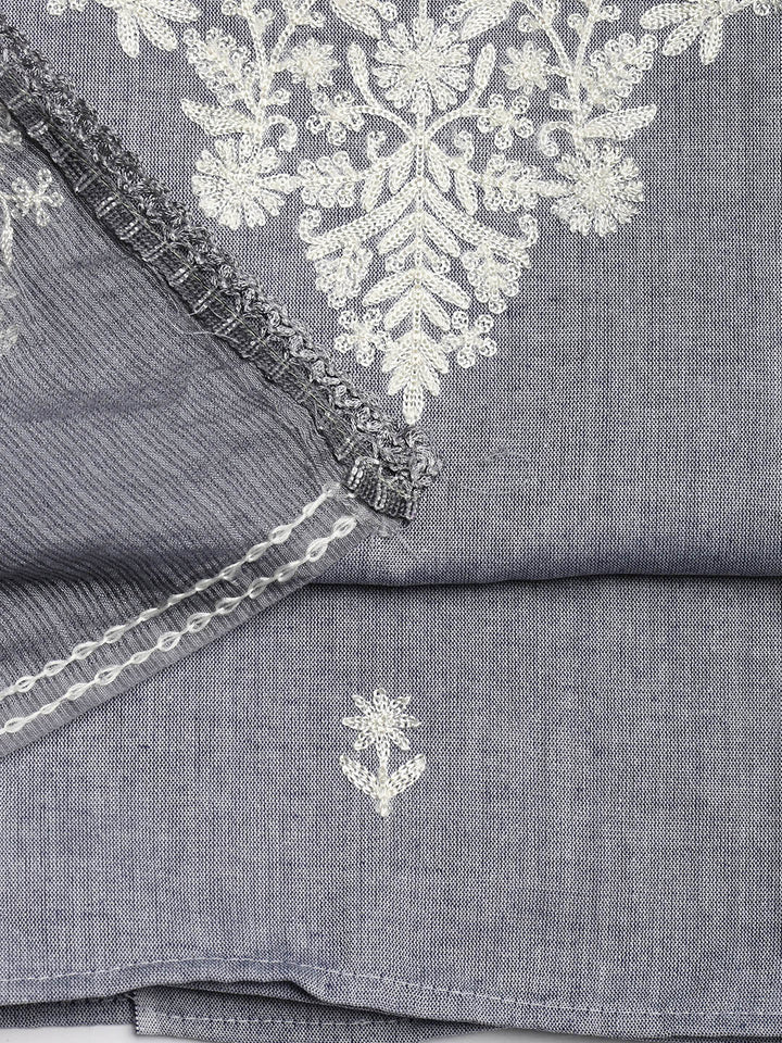Neck Embroidered Cotton Blend Unstitched Suit Piece With Dupatta
