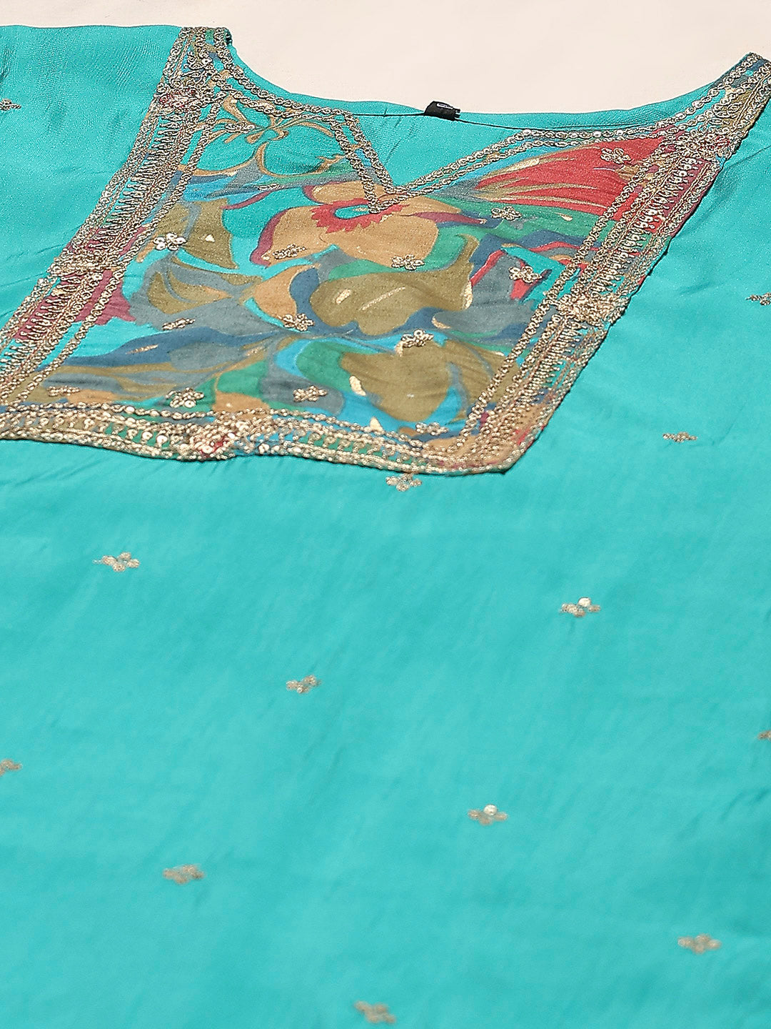 Printed Muslin Lake Blue Kurta With Pant &amp; Dupatta