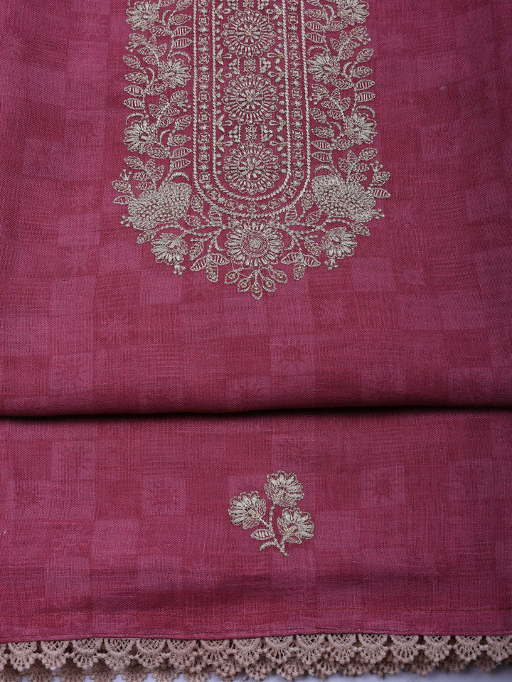 Embroidered Linen Blend Unstitched Suit With Pant &amp; Dupatta