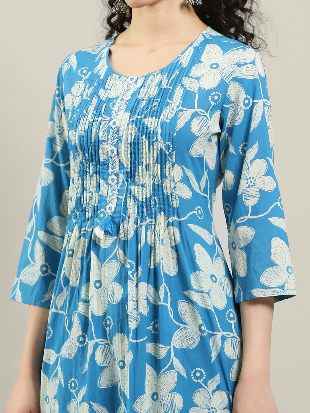 Printed Cotton Blend Kurta With Pants & Dupatta