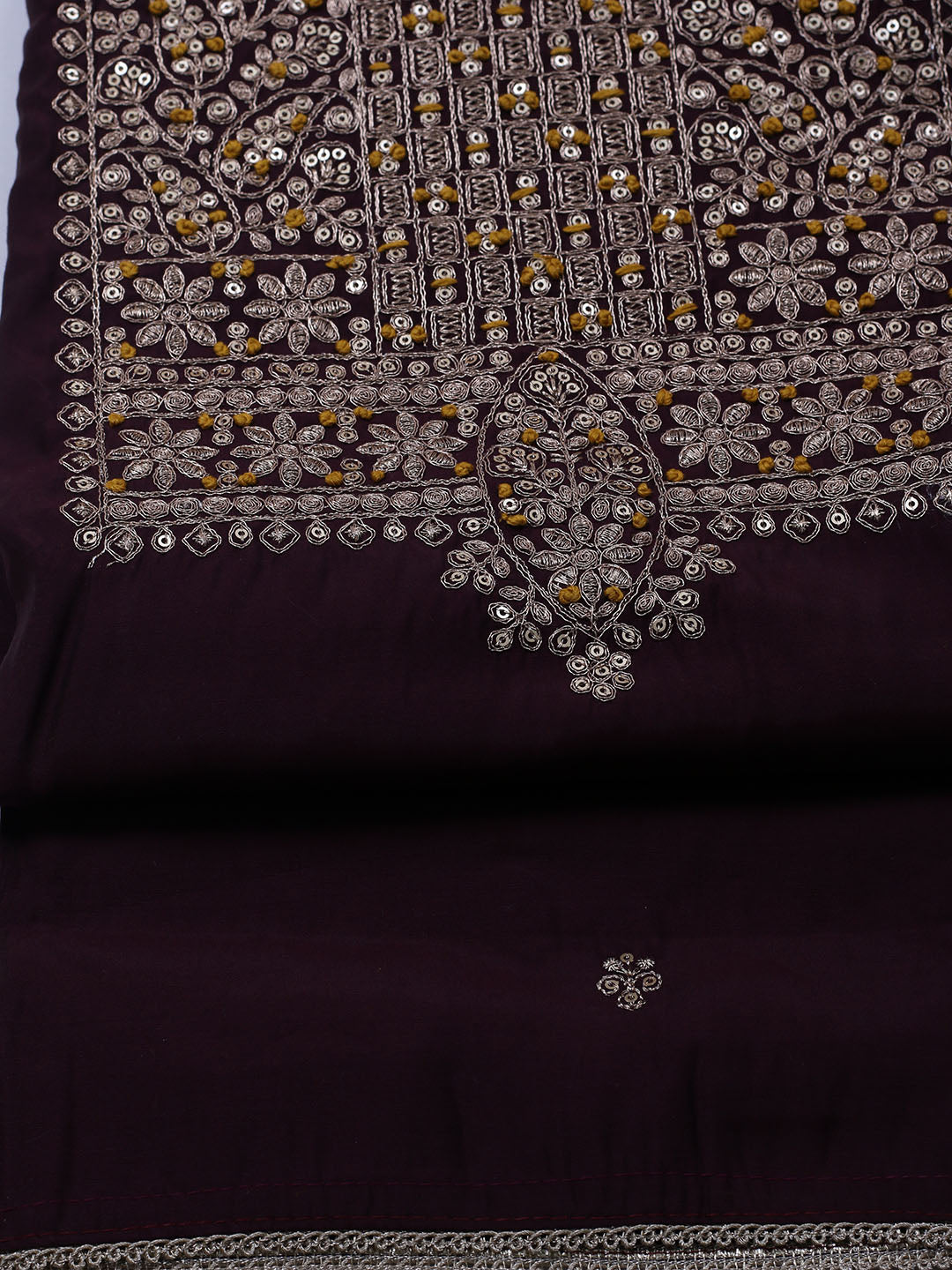 Neck Embroidered Chanderi Unstitched Suit With Dupatta