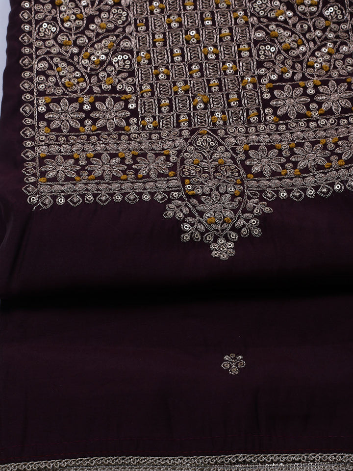 Neck Embroidered Chanderi Unstitched Suit With Dupatta