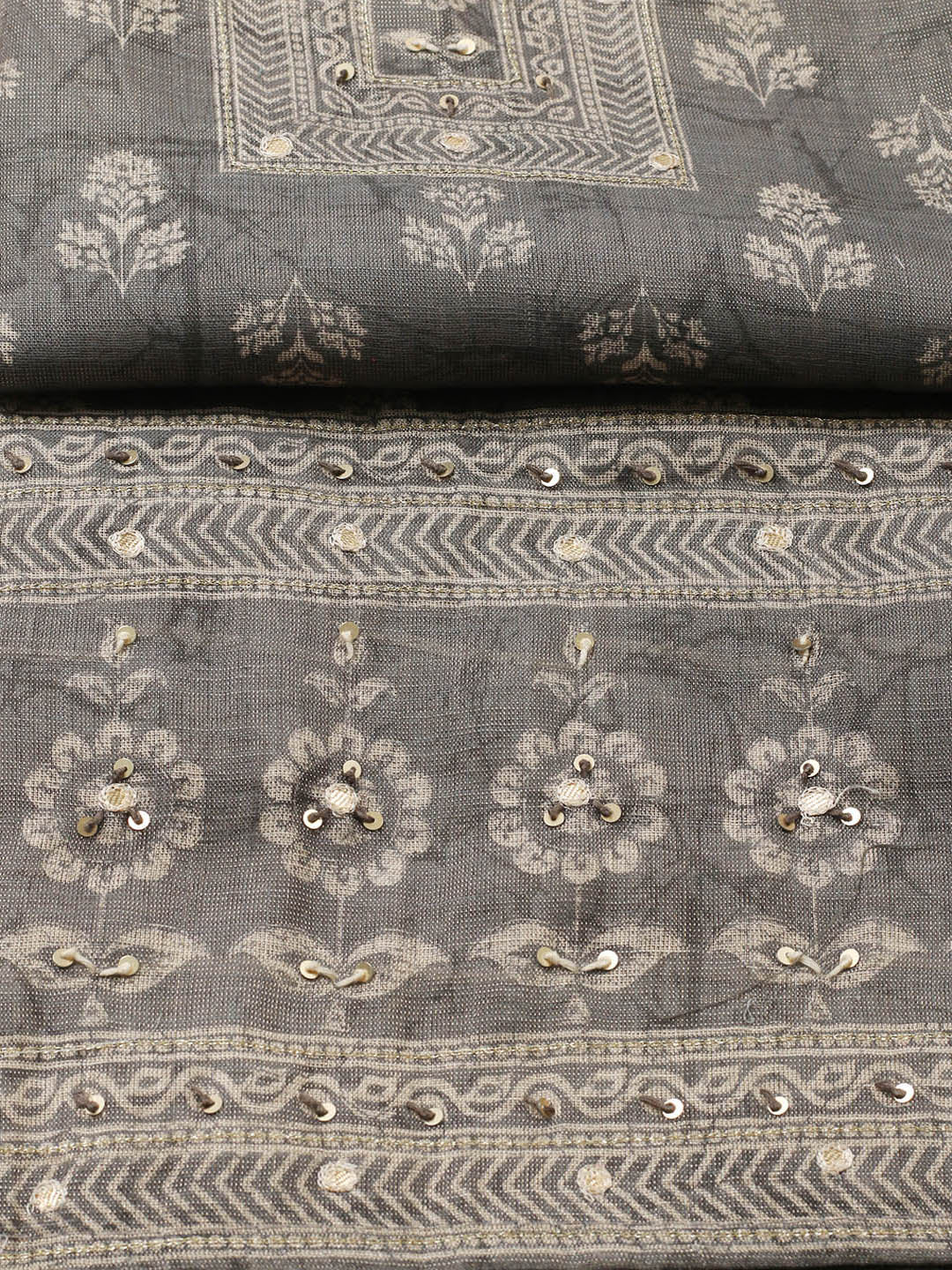 Embellished Tissue Unstitched Suit With Pant &amp; Dupatta