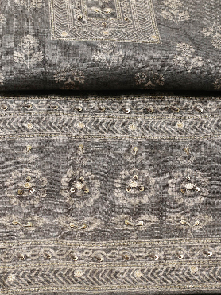 Embellished Tissue Unstitched Suit With Pant &amp; Dupatta