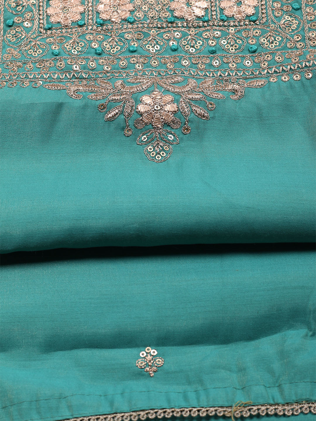 Neck Embroidered Chanderi Unstitched Suit With Dupatta