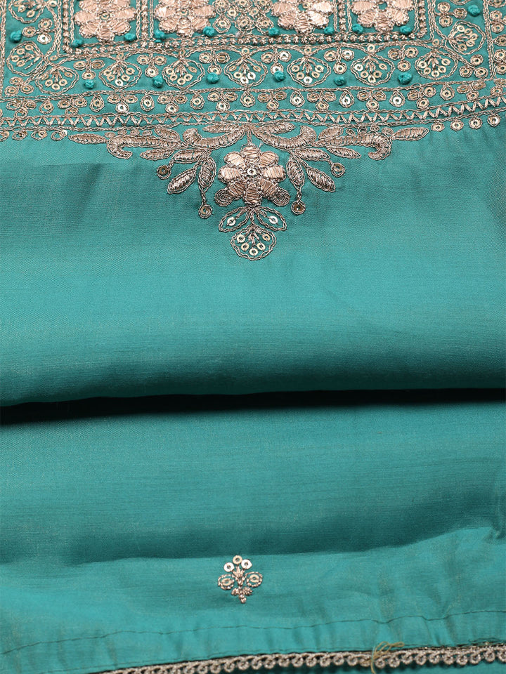 Neck Embroidered Chanderi Unstitched Suit With Dupatta