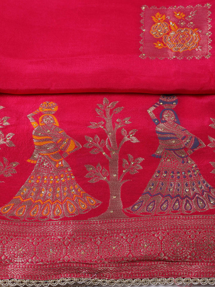 Woven Design Chanderi Unstitched Suit With Pant &amp; Dupatta