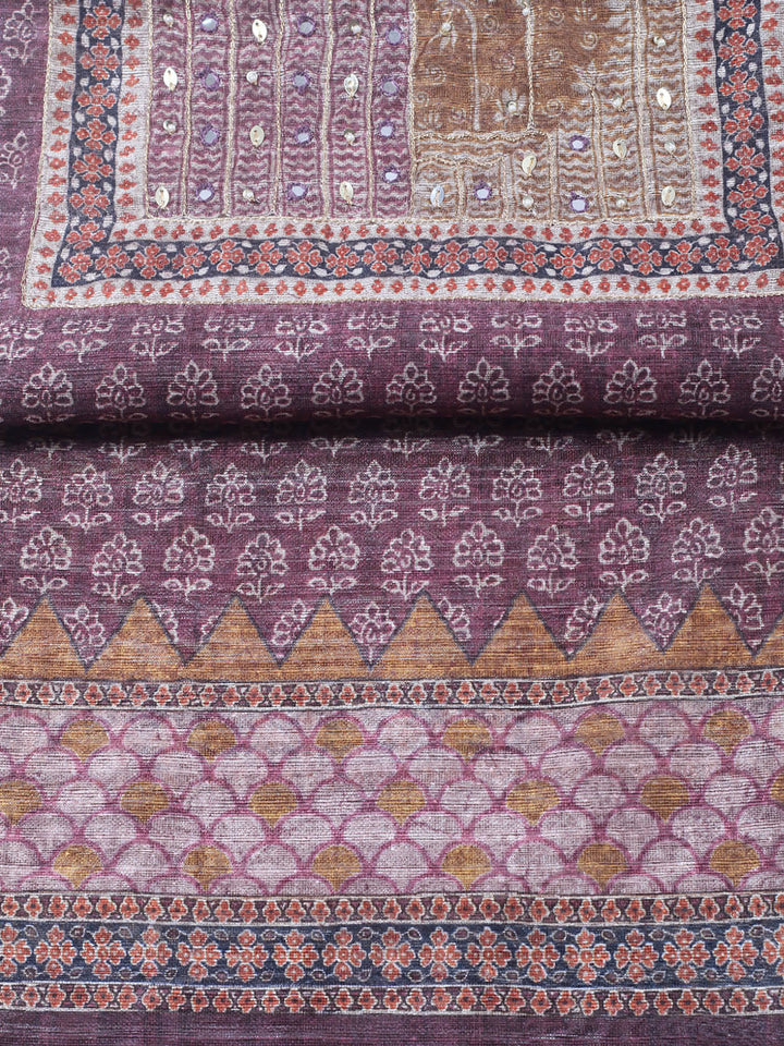 Embroidered Chanderi Unstitched Suit With Pant &amp; Dupatta