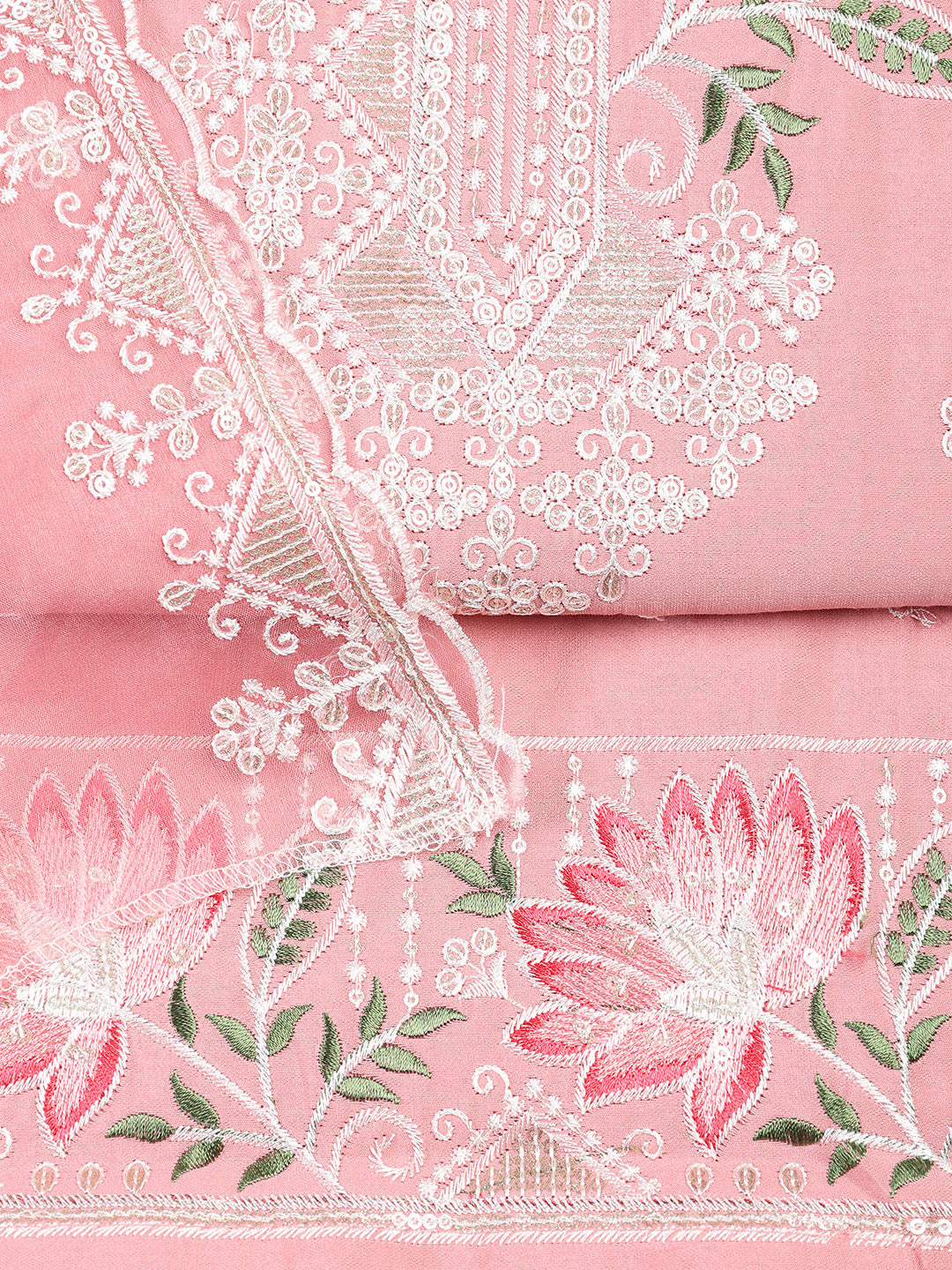 Neck Embroidered Chanderi Unstitched Suit With Dupatta