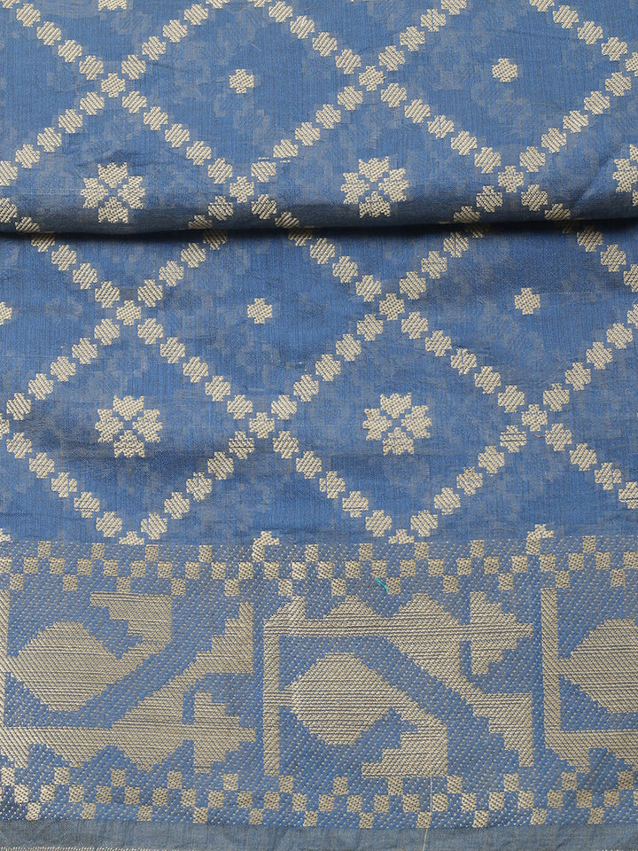 Printed Chanderi Unstitched Suit With Pant &amp; Dupatta