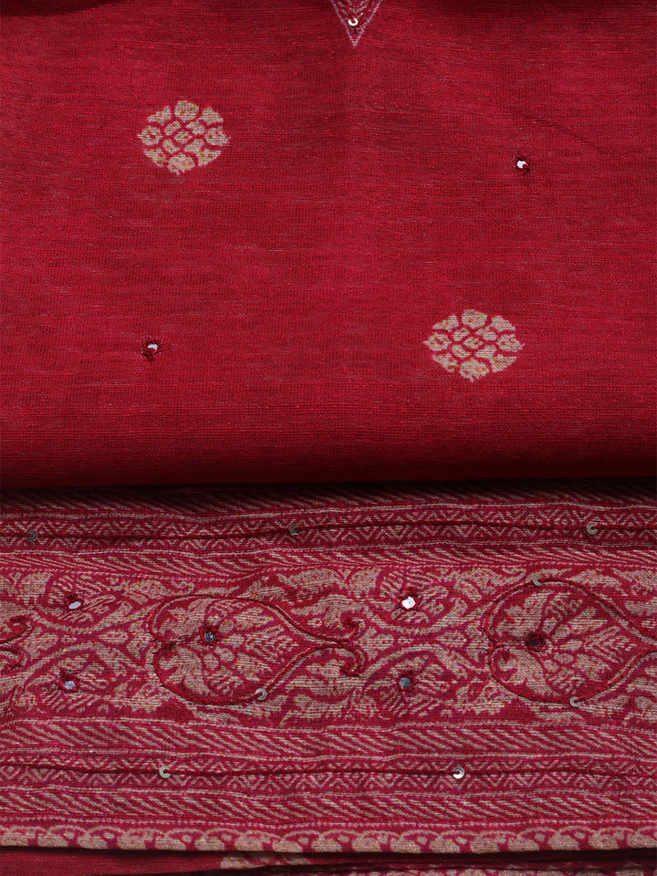 Embroidered Chanderi Unstitched Suit With Dupatta