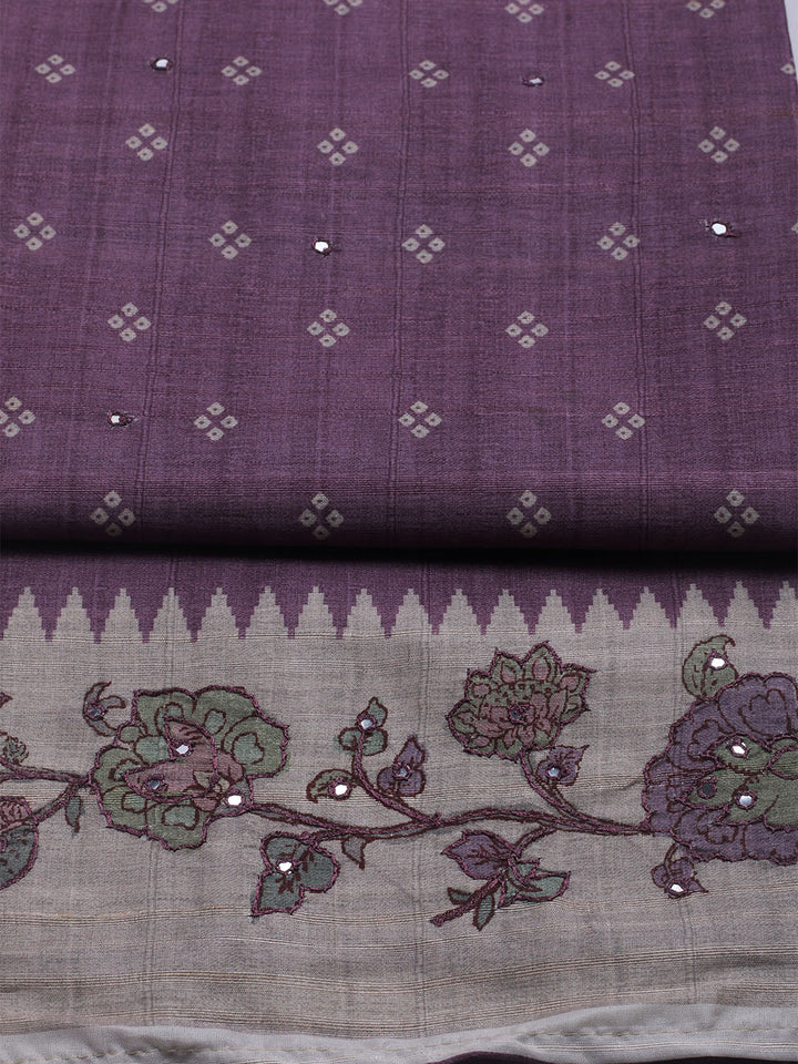 Embroidered Tussar Unstitched Suit With Dupatta