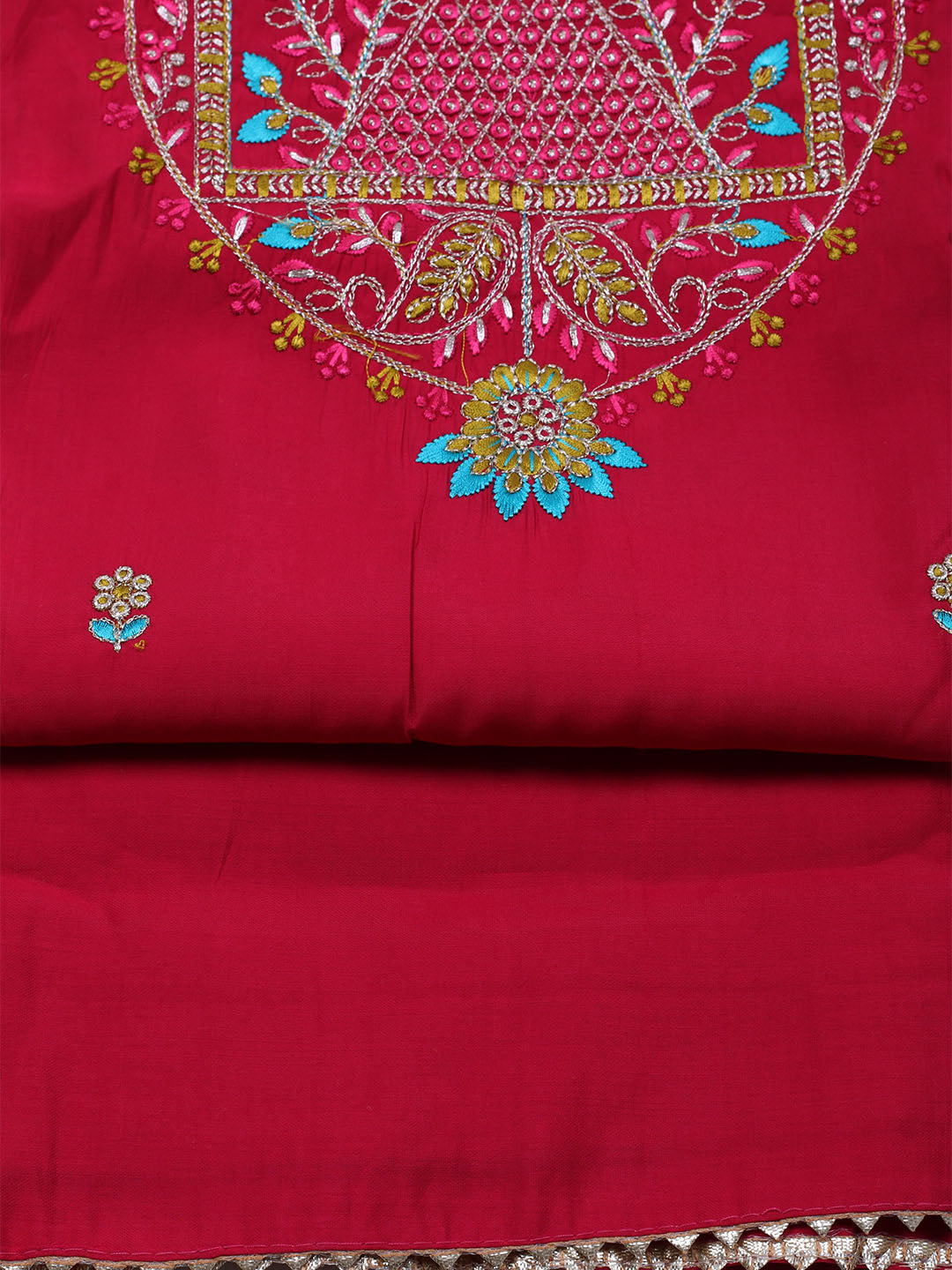 Embroidered Chanderi Unstitched Suit With Dupatta