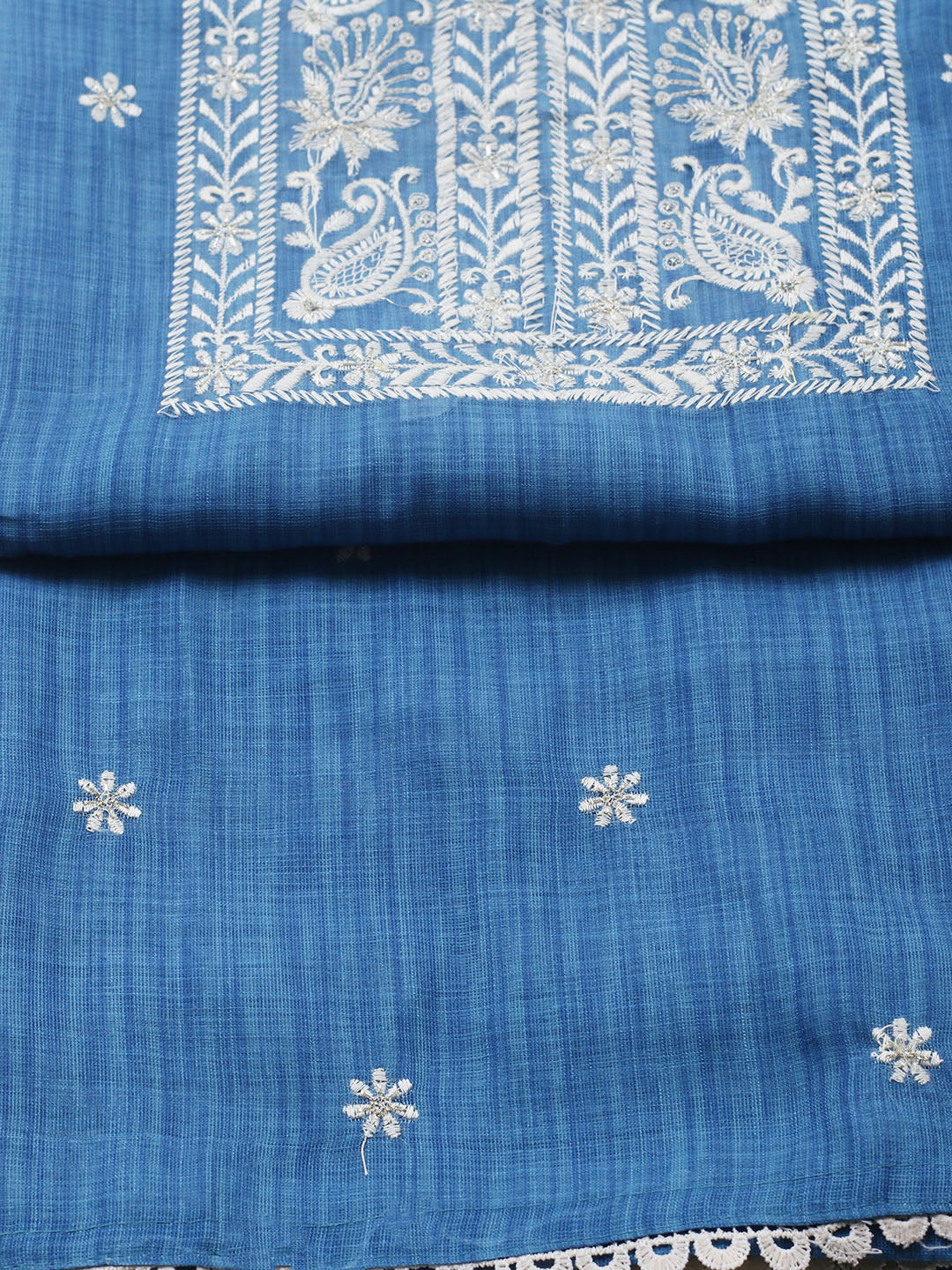 Embroidered Linen Blend Unstitched Suit With Pant &amp; Dupatta