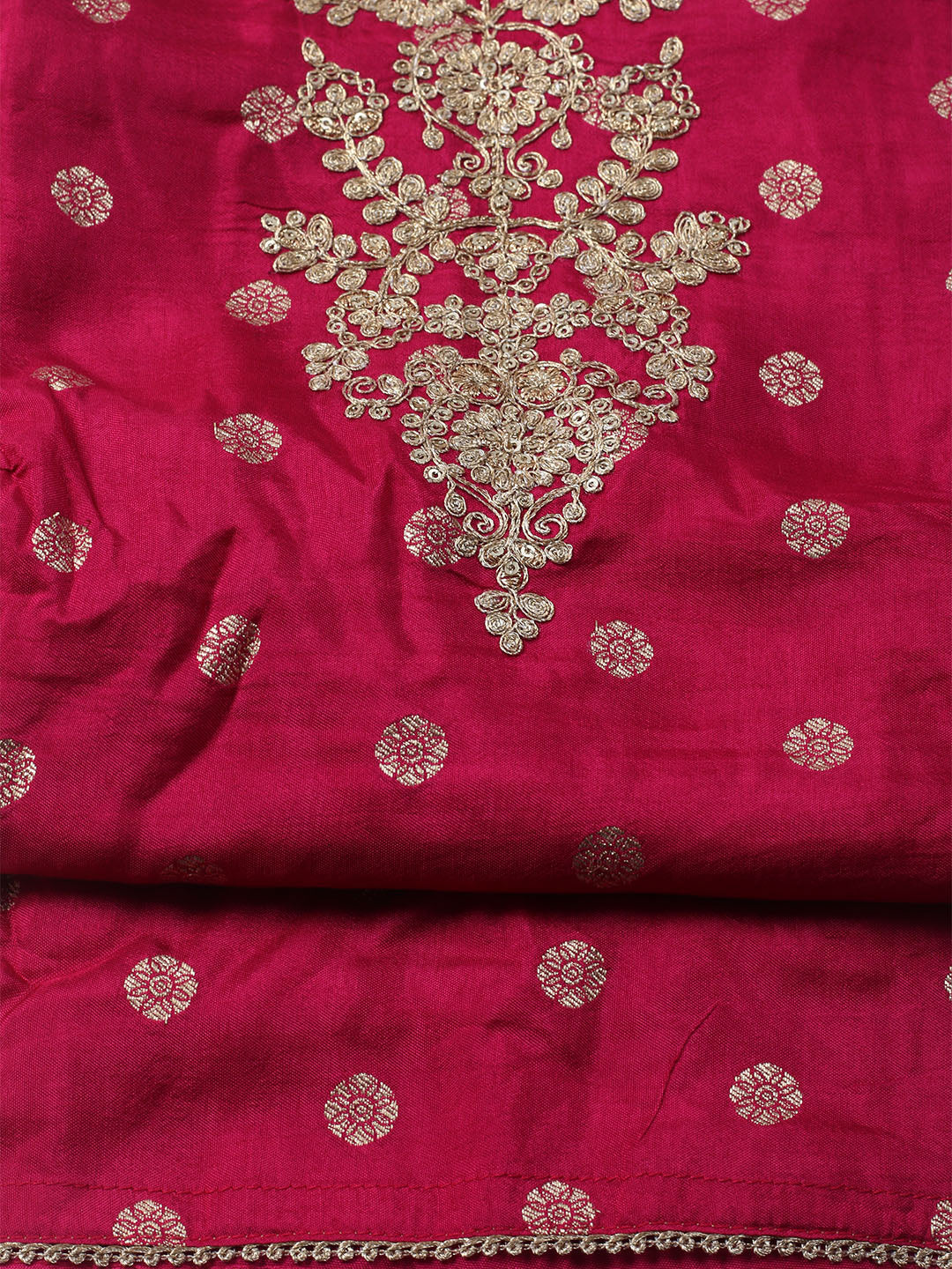 Embroidered Chanderi Unstitched Kurta With Pant &amp; Dupatta