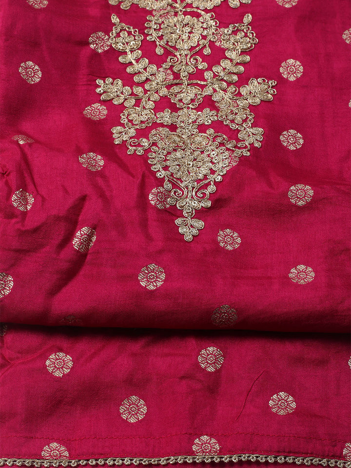 Embroidered Chanderi Unstitched Kurta With Pant &amp; Dupatta