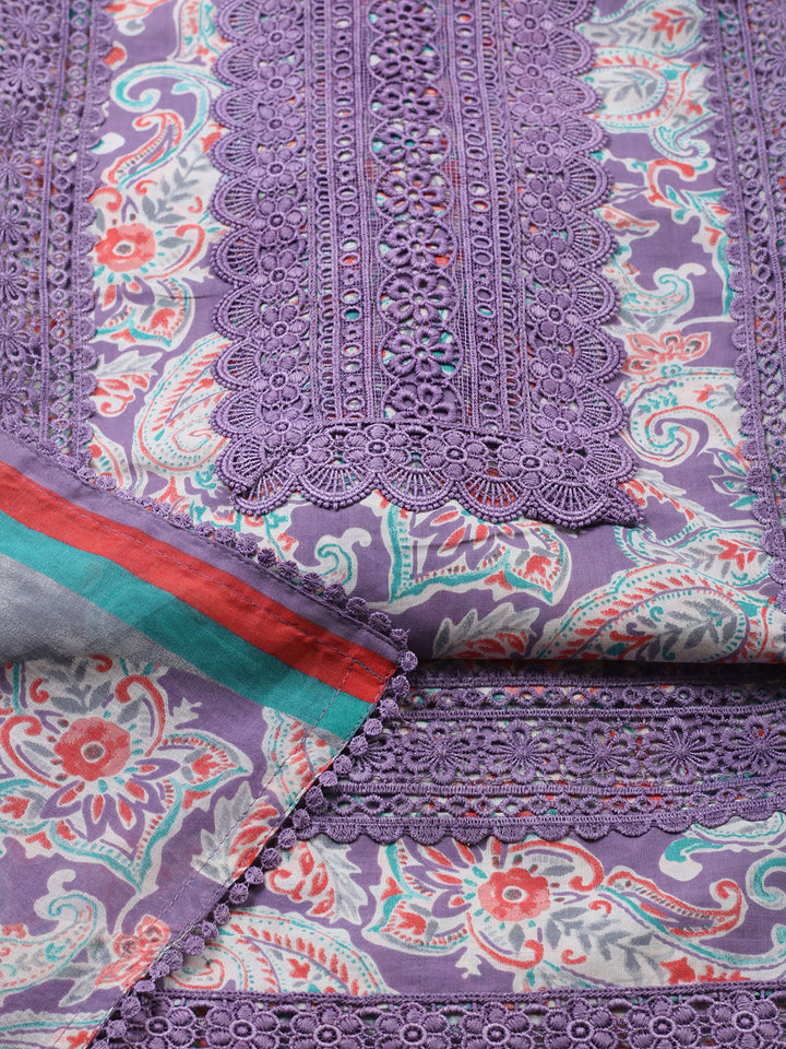 Embroidered Cotton Blend Unstitched Suit With Pant &amp; Dupatta