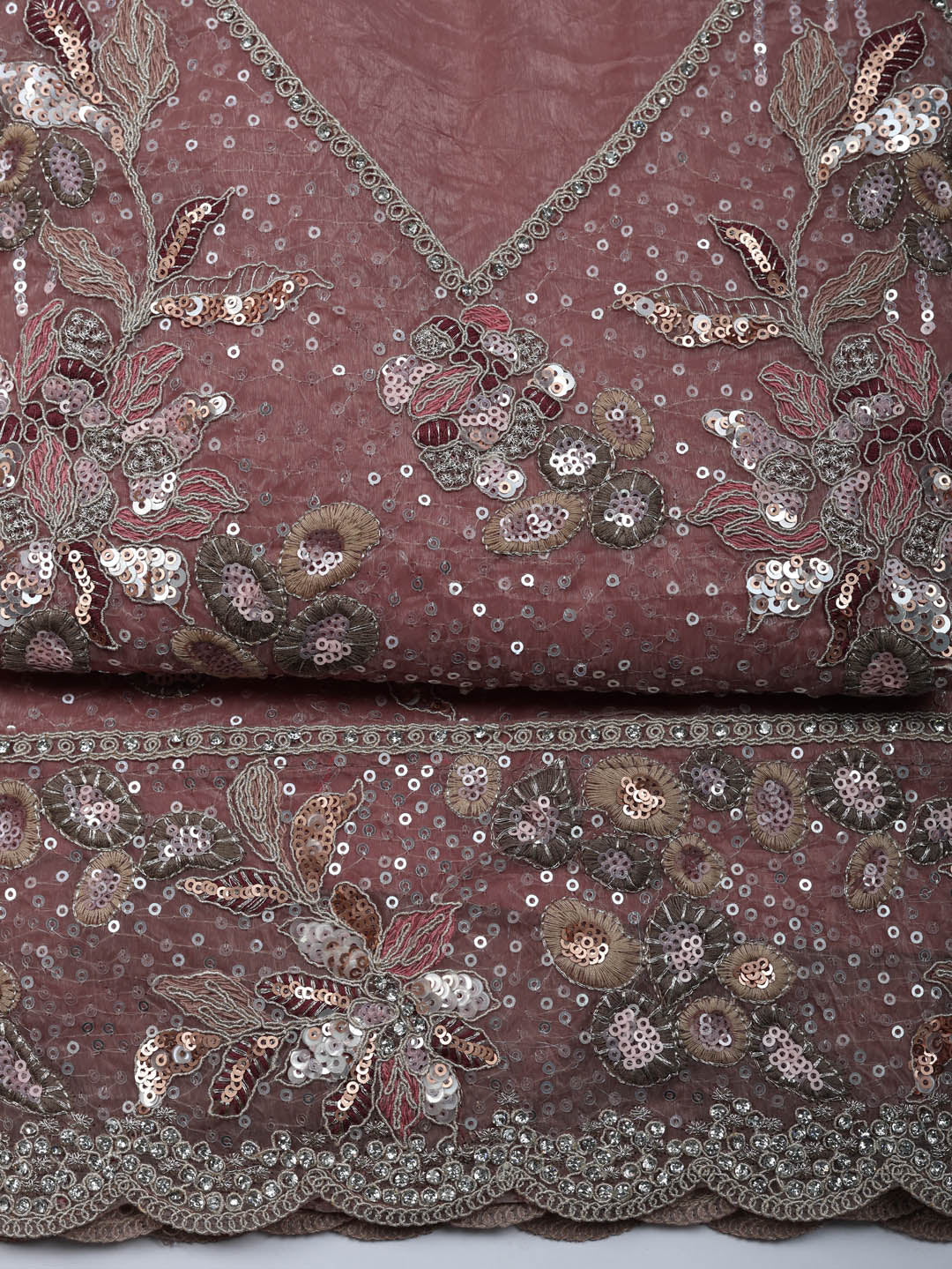 Embroidered Organza Unstitched Suit With Pant &amp; Dupatta